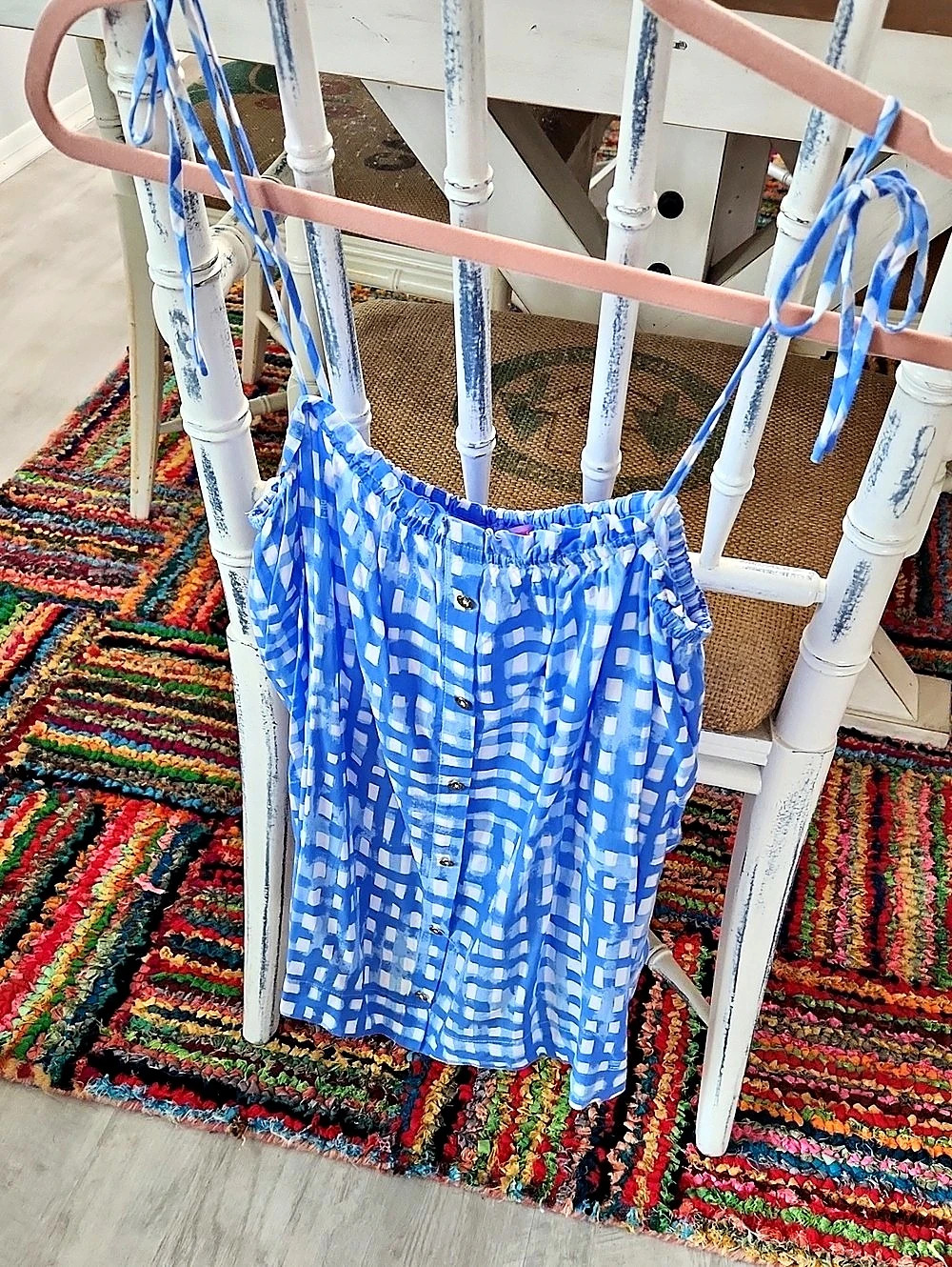 Lilly Pulitzer Blue & White Plaid Rayon Camisole Small Ties At Shoulder
